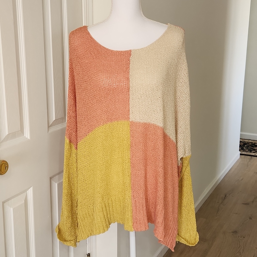 Easel Color Block Knit Sweater Oversized Tunic Top Women's 1X